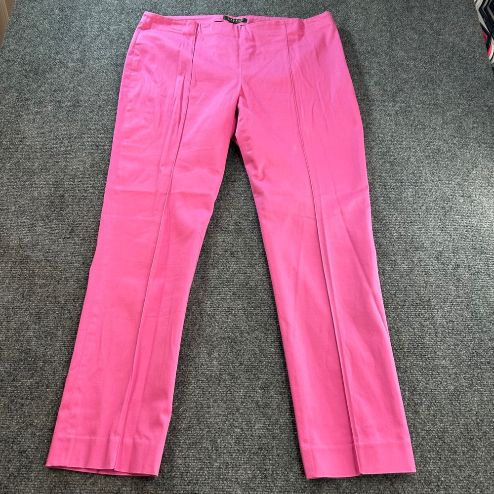 Lauren Ralph Lauren Pants Women 12 Pink Side Zip Cotton Stretch Career Casual